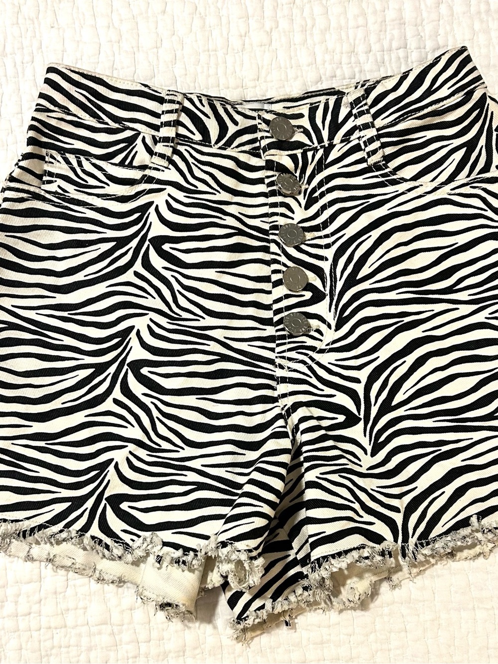BDG Zebra Print High-Waist Denim Shorts - Black & White Waist 26โ